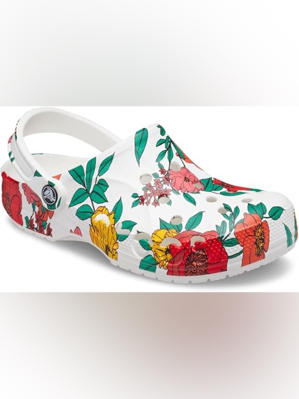 CROCS Floral Printed Sandal Clog - White with Green, Red, Yellow - Picture 4 of 5